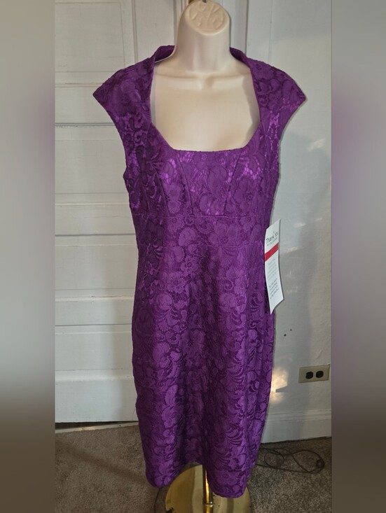 Jax Dresses & Skirts - Jax Purple Lace Midi Dress with Cap Sleeves
